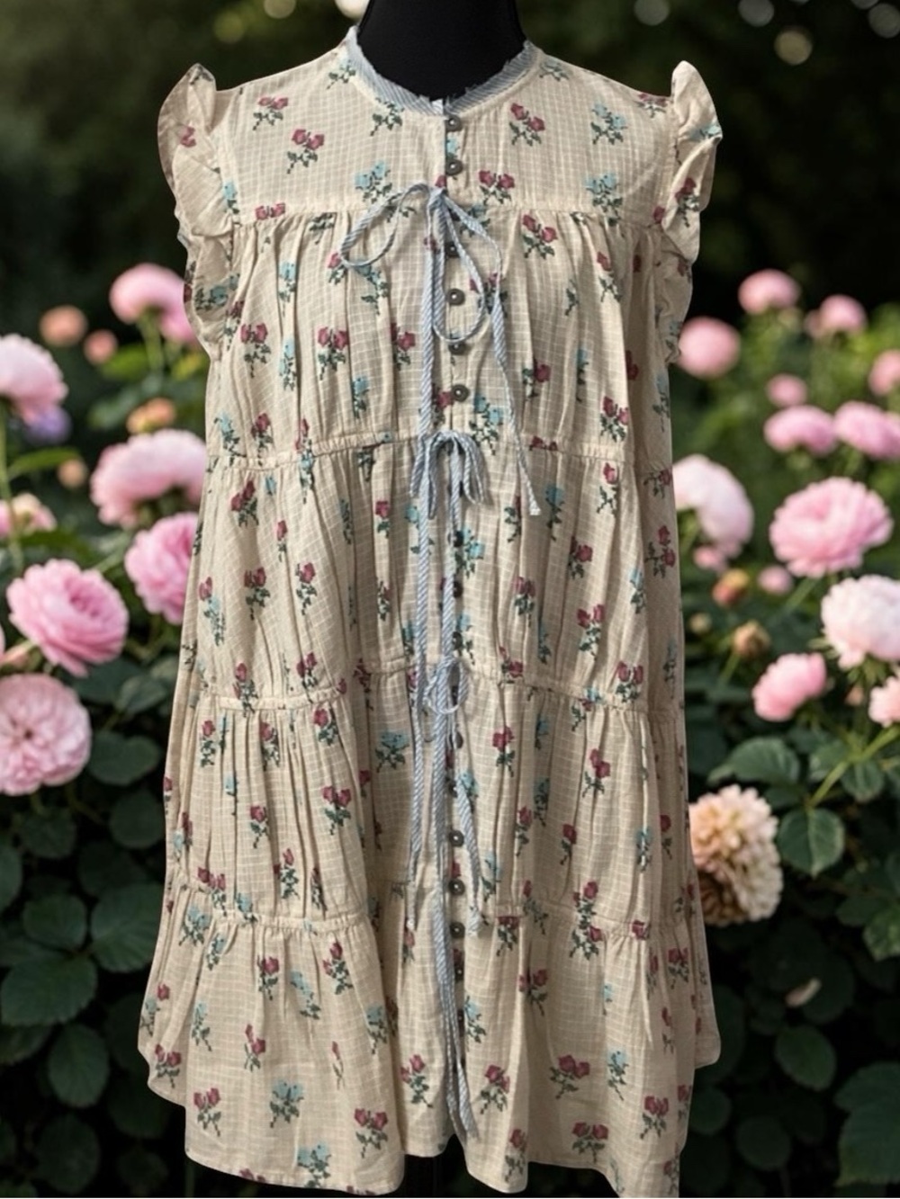 Free people NWT floral ruffle tiered ruffle sleeved dress / peasant cottage core
